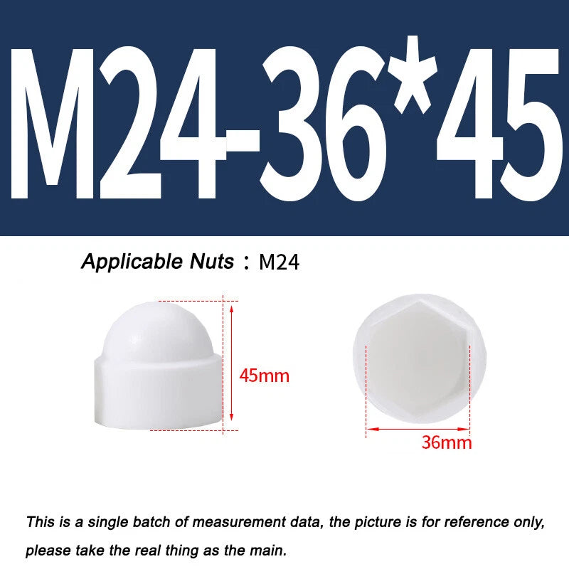 Hex Bolt & Nut Protection Caps – Plastic Hexagonal Screw Covers for M4 M5 M6 M8 M10 to M24 (PE, 5-100 Pack)