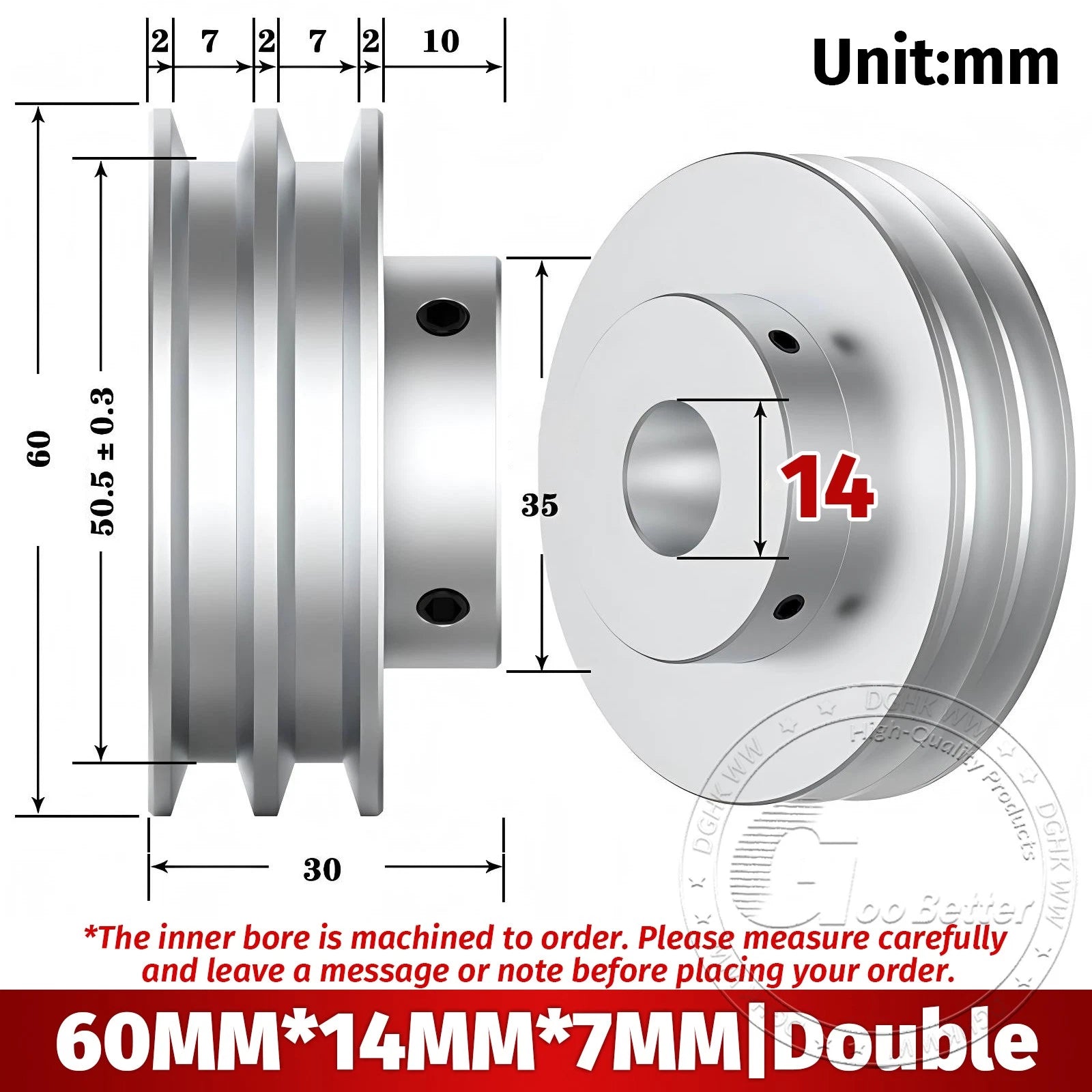 V Grooved Pulley Aluminum Round Belt Pulleys For 7mm Belt Single/Double Grooved