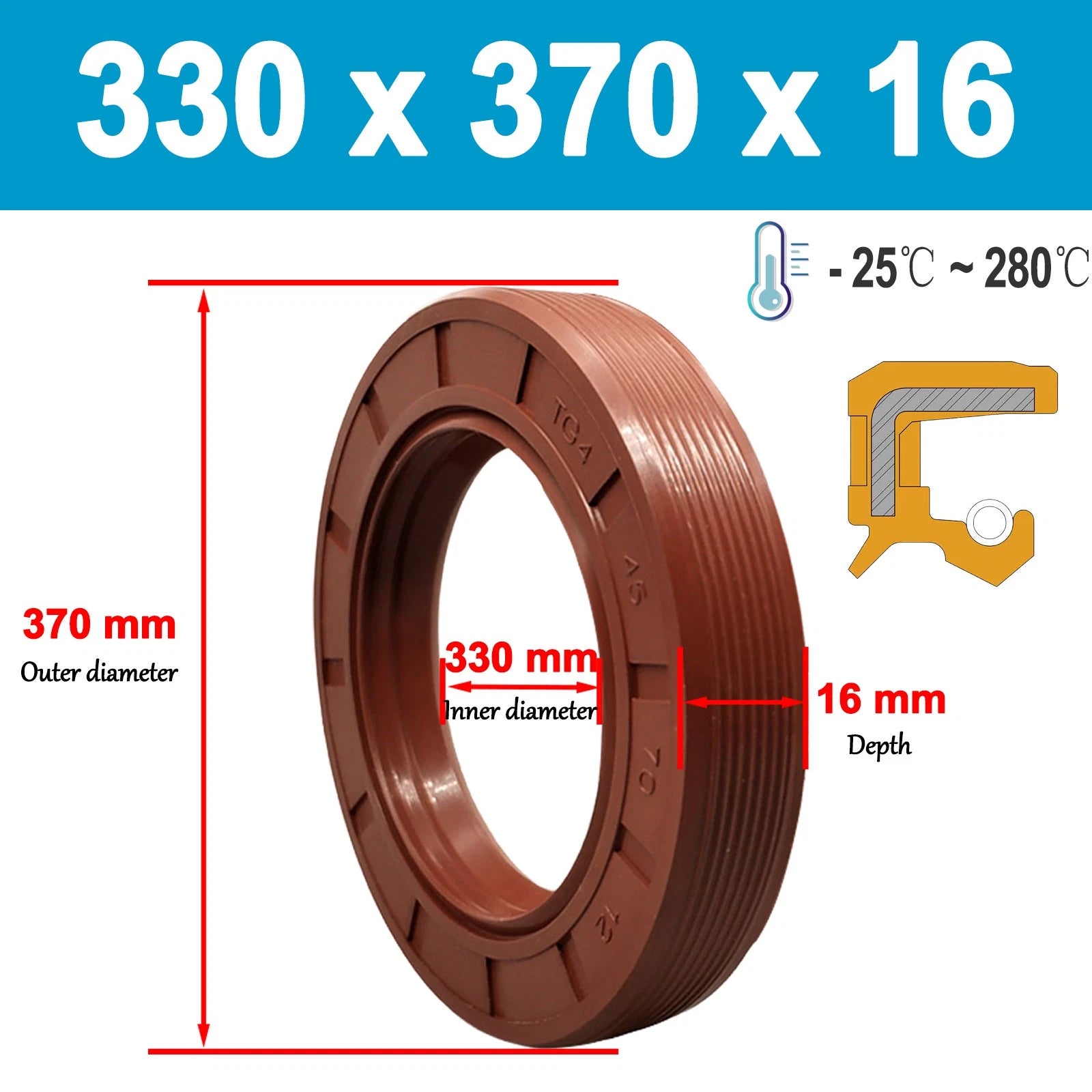 Brown fluororubber skeleton oil seal 200mm to 520mm Shaft TC Seal Ring FKM 70
