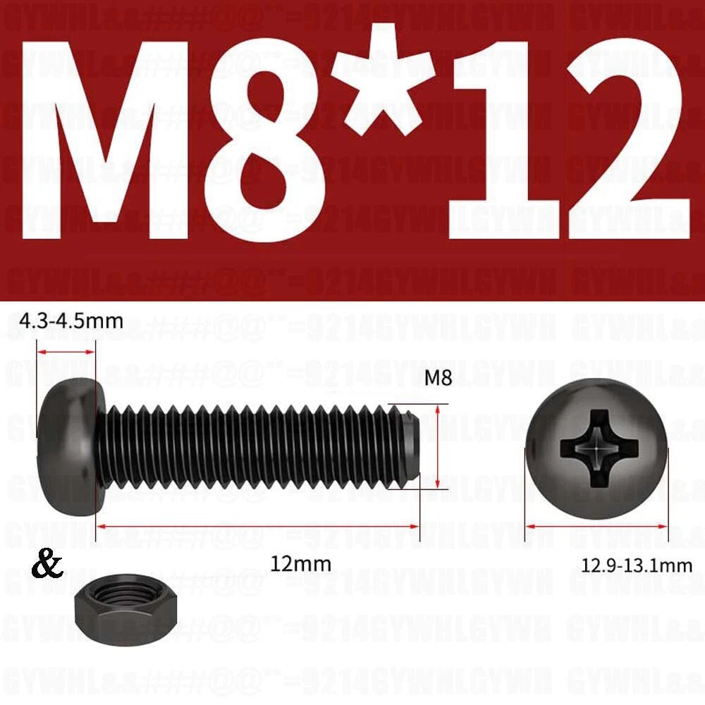 Black Pan Head Phillips Machine Screws + Hex Nuts Set – A2 Stainless Steel, M2 to M10