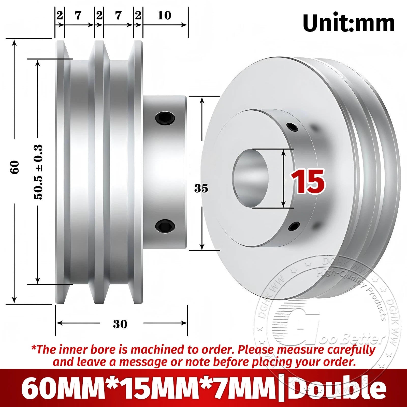 V Grooved Pulley Aluminum Round Belt Pulleys For 7mm Belt Single/Double Grooved