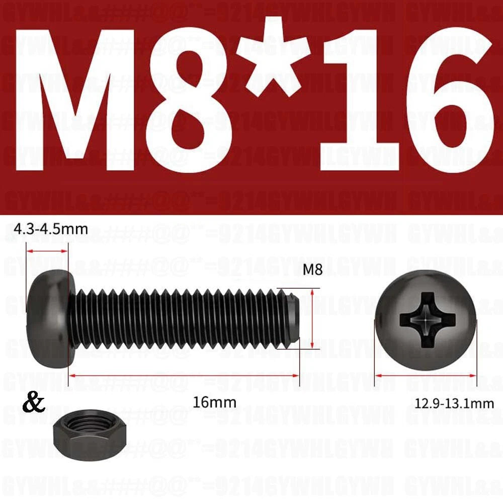 Black Pan Head Phillips Machine Screws + Hex Nuts Set – A2 Stainless Steel, M2 to M10