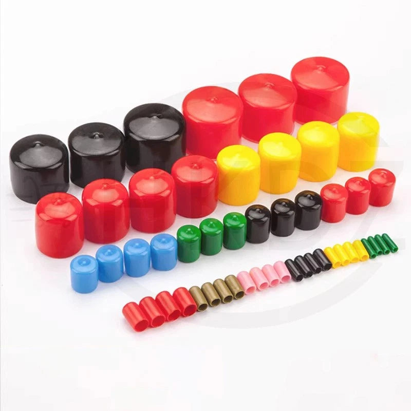 PVC End Caps for Screws, Bolts, Rods, Tubes & Cables – Thread Cover Protector, Rubber Plastic Caps (12-114mm, Multiple Colors)