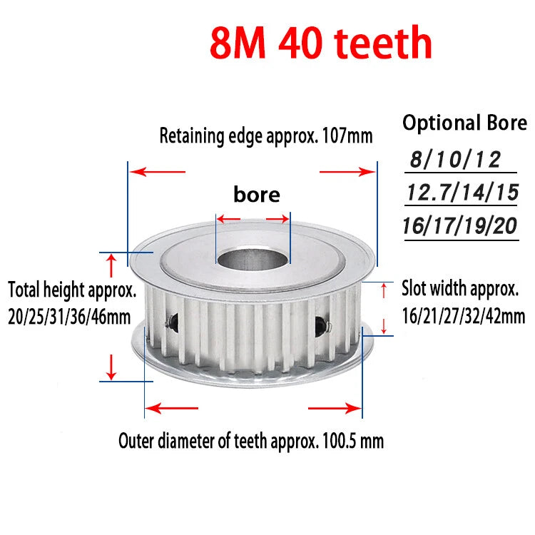 HTD 8M Timing Belt Pulley for 15-40mm Wide, Bore 8-30mm, 30-40T, CNC 3D Printer