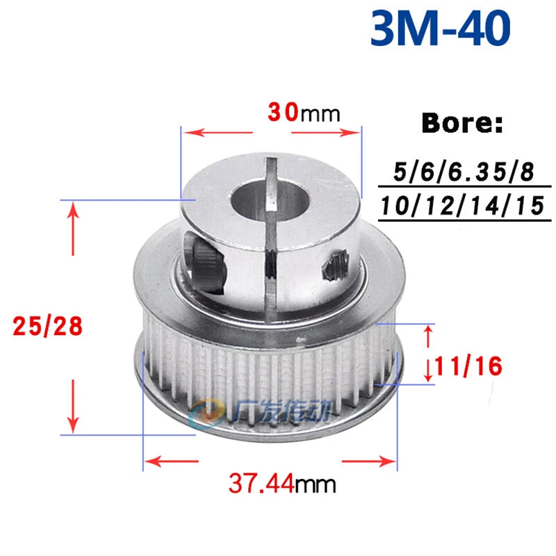 3M Timing Belt Tooth 20T-40T Synchronous Drive Pulley Width 11/16mm Bore 5-15mm