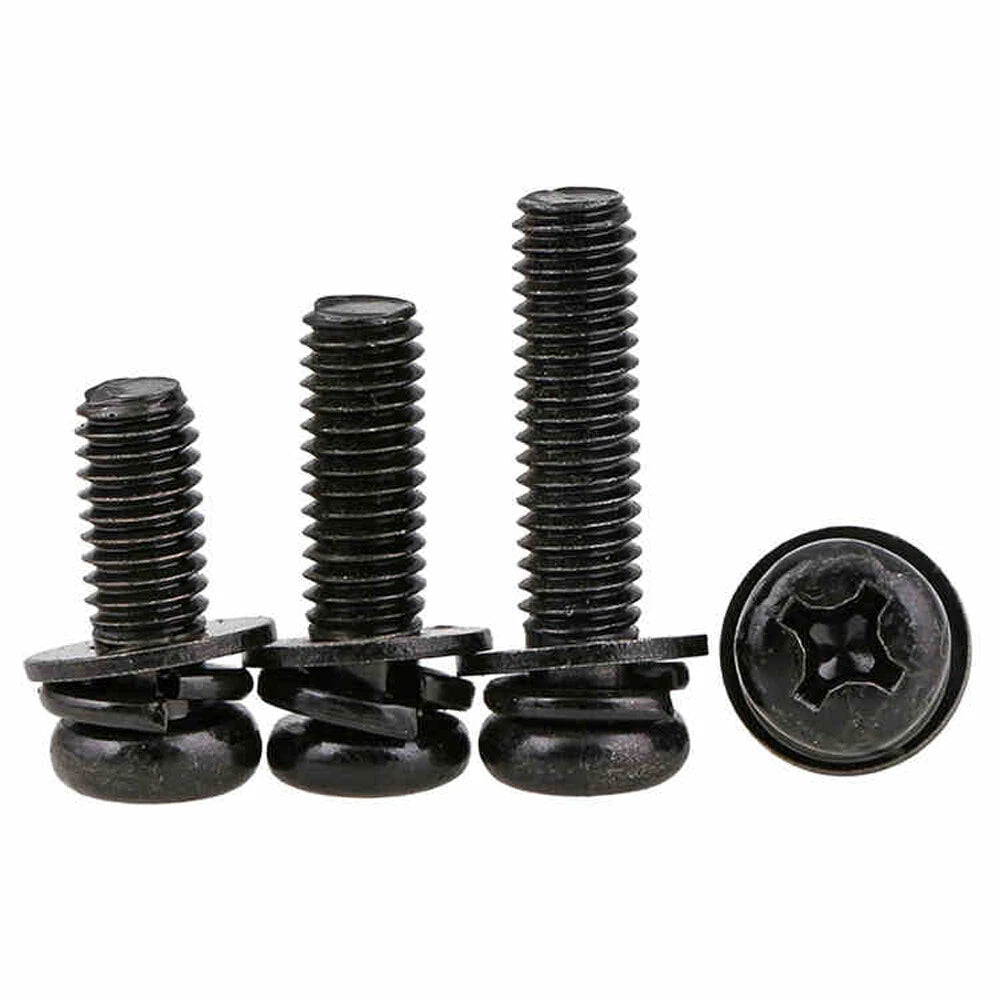 Phillips Pan Head Machine SEM Screws with Spring & Flat Washer | M2.5–M6 Carbon Steel
