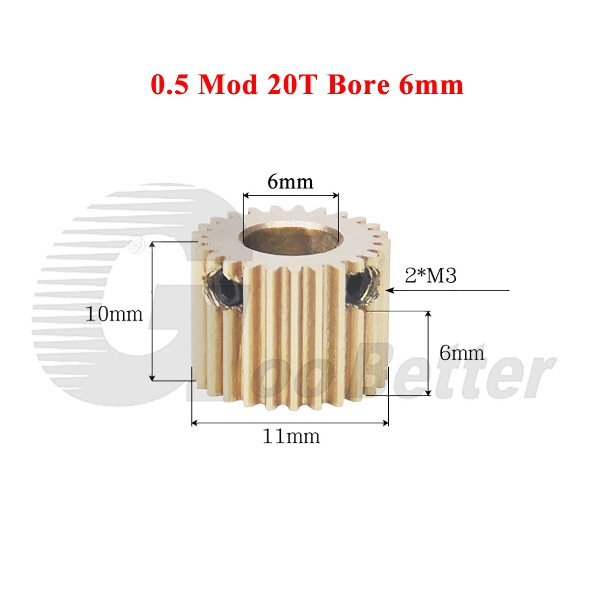 0.5 Mod Brass Pinion Spur Gear 20 Teeth Bore 4/5/6mm Motor Transmission Gear