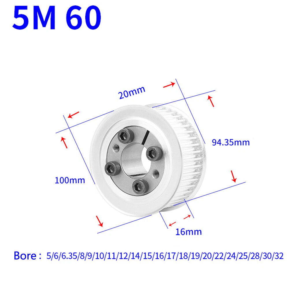 HTD-5M 46-60Teeth Timing Belt Pulley With Expansion Sleeve, Pitch 5mm Width 16mm