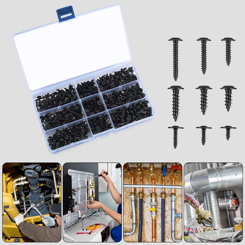 340pcs Black Modified Truss Head Self Tapping Screws Set – M3 M3.5 M4 M5