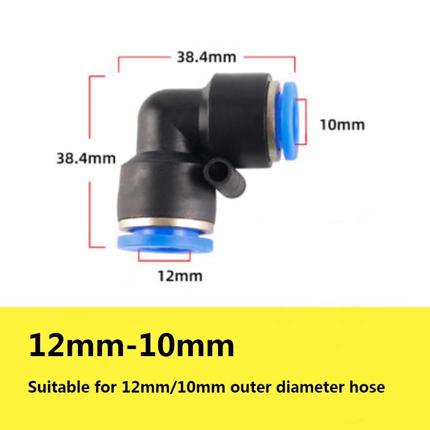 90° Elbow Push to Connect Pneumatic Hose Fitting — Reducing Connector 6mm to 12mm