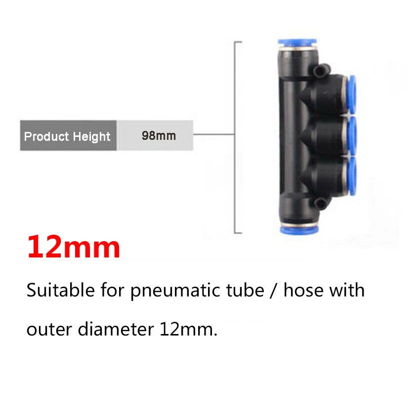Pneumatic 5-Way Push-In Fitting Manifold | Air Tube Connector 4 6 8 10 12mm