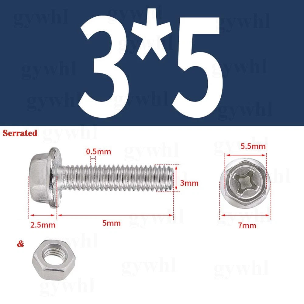Phillips Hex Flange Bolts with Hex Nuts — Serrated & Smooth, M3–M8