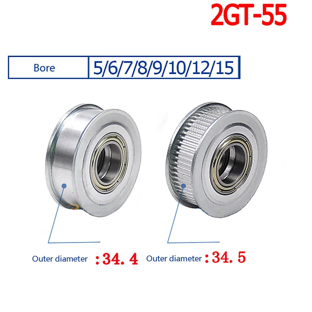 GT2 Idler Timing Pulley Bearing 16T-60T 3-15mm Bore for 6/11mm Width Timing Belt