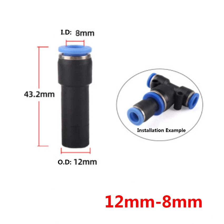 Reducing Push-In Straight Pneumatic Hose Fittings | 6–12mm Quick Connect Adapters