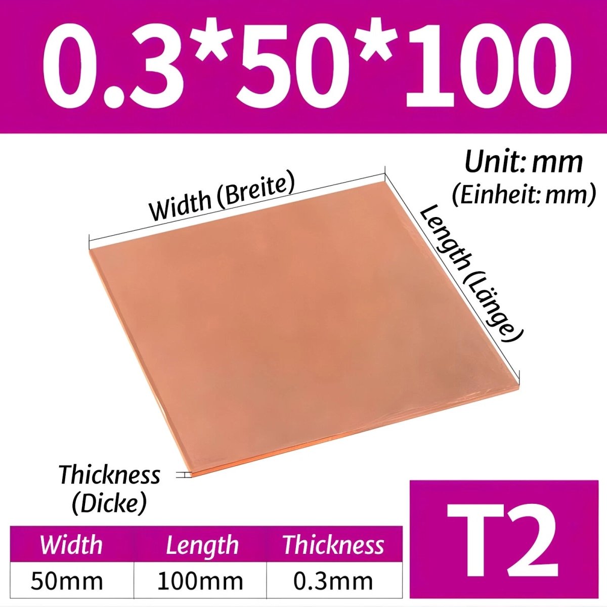 T2 Pure Copper Sheet/Plate Copper Block Laser Cut Many Sizes 0.3mm - 8mm Thick - HomeDIYer