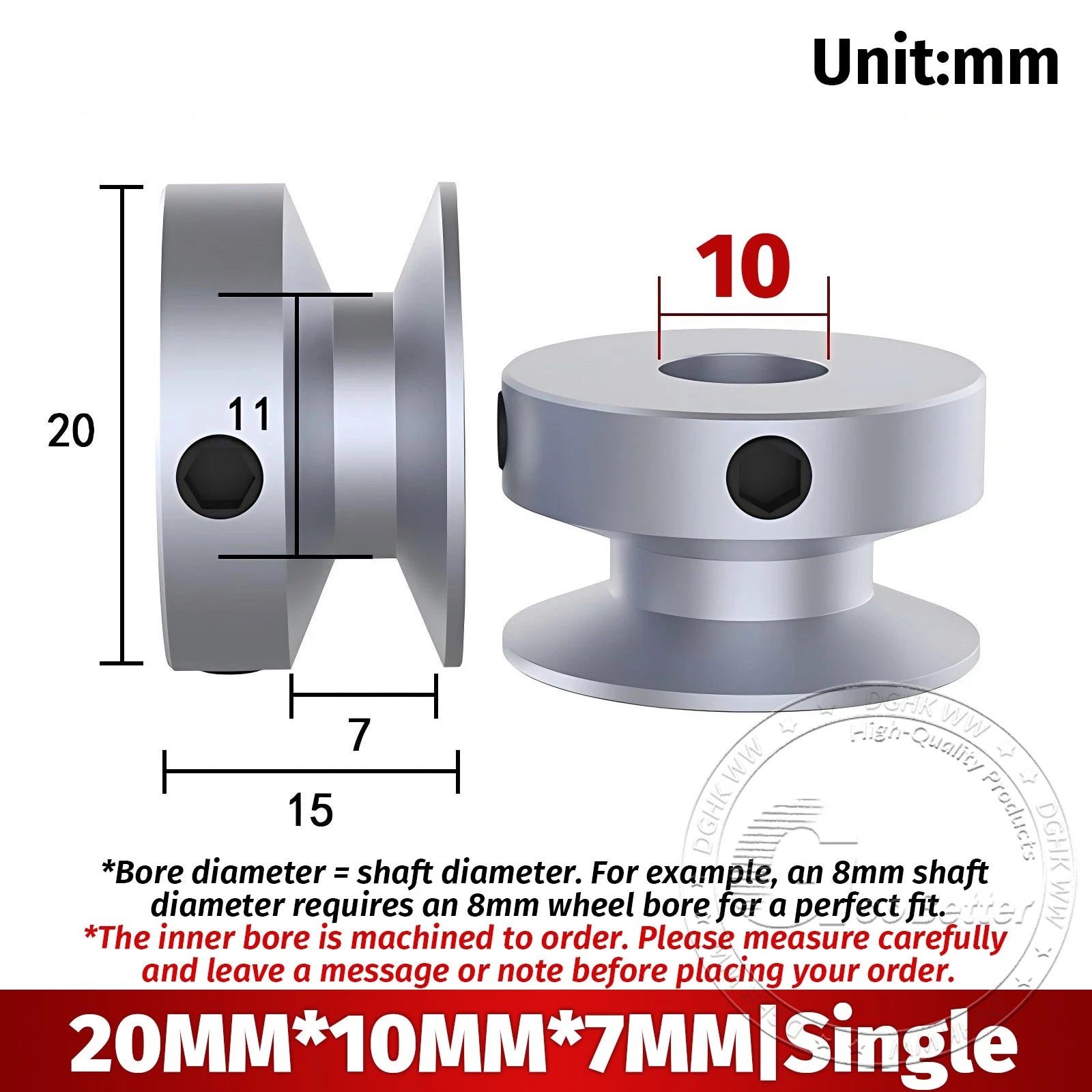 V Grooved Pulley Aluminum Round Belt Pulleys For 7mm Belt Single/Double Grooved