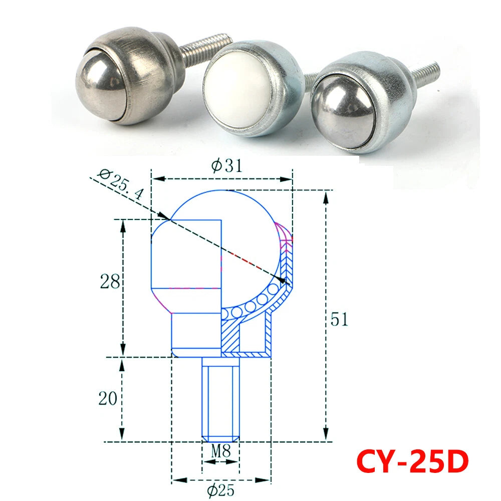 Ball Transfer Bearing Unit Casters Conveyor Roller M5 M6 M8 M10 Male Thread Bolt