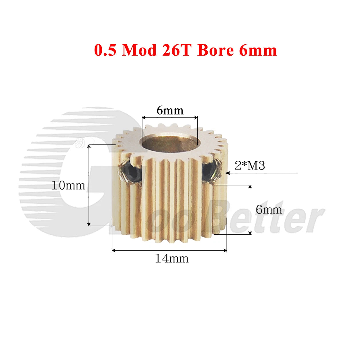 0.5 Mod Brass Pinion Spur Gear 26 Teeth Bore 4/5/6/6.35/7mm Transmission Gear