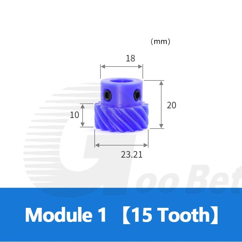 Mod 1 Helical Gear 45° Left-hand 13-26 Tooth Motor Pinion Bore 6-16mm Nylon Blue