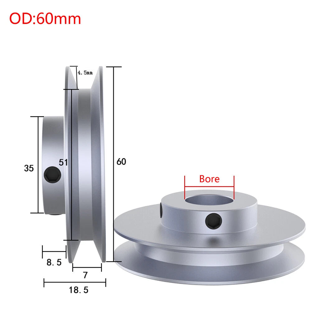V Grooved Pulley PU Round Belt Pulleys Aluminum For 6mm Width Belt OD 20mm-100mm