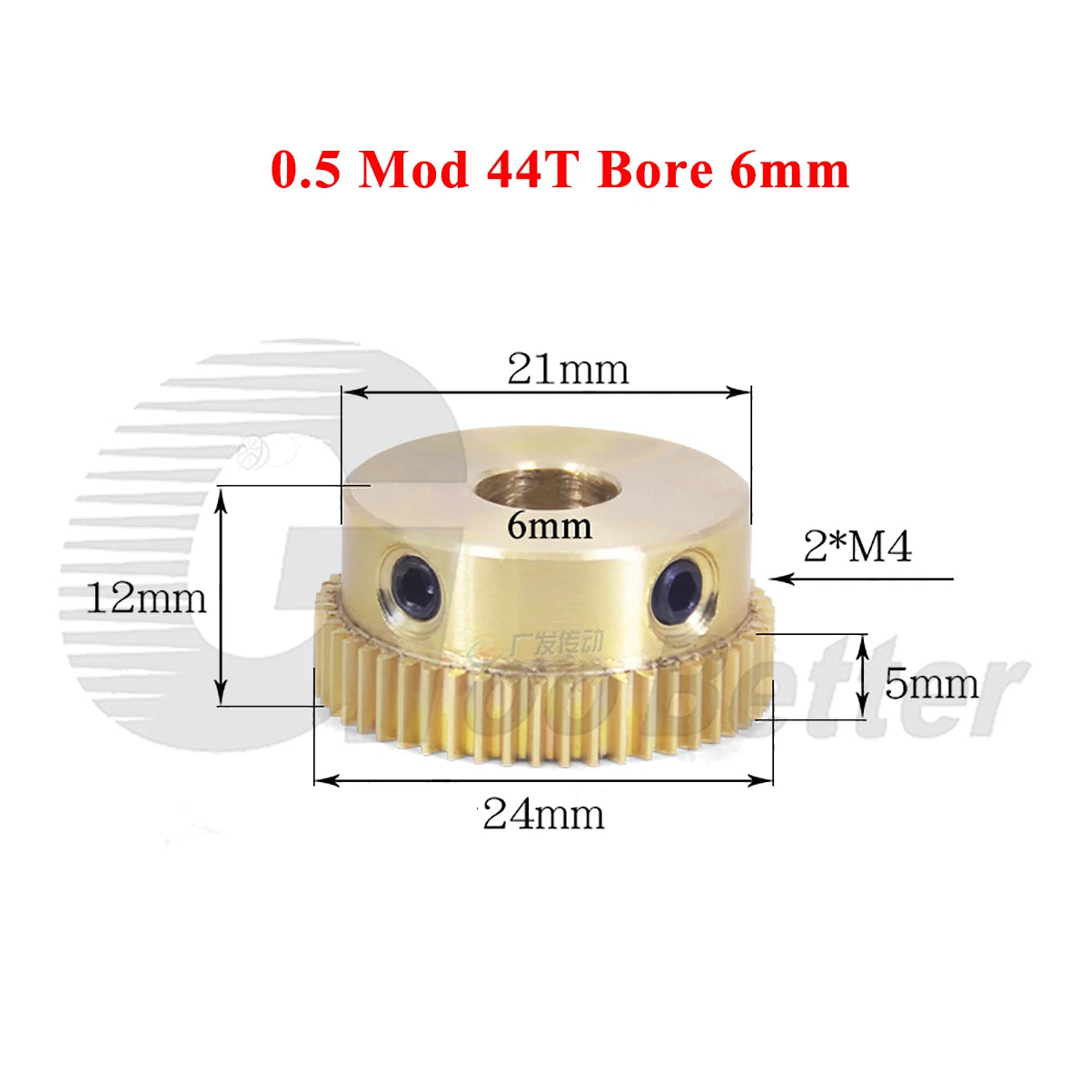 0.5 Mod Brass Pinion Spur Gear 44 Teeth Bore 4/5/6/8/10mm CNC Transmission Gear