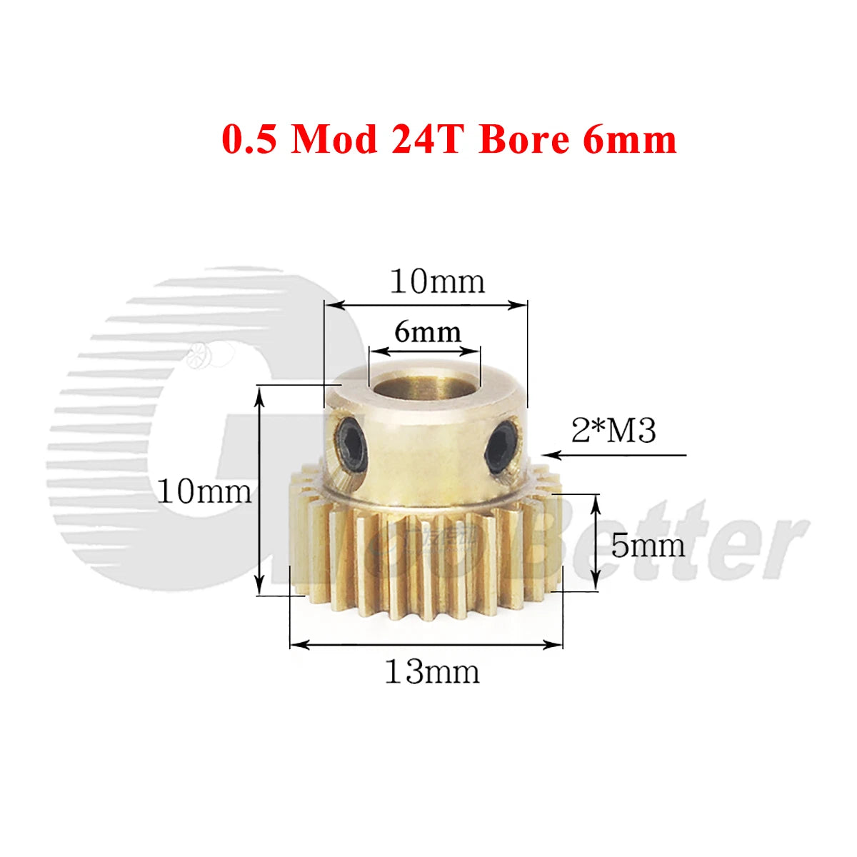 0.5 Mod Brass Pinion Spur Gear 24 Teeth Bore 4/5/6/6.35/7mm Transmission Gear