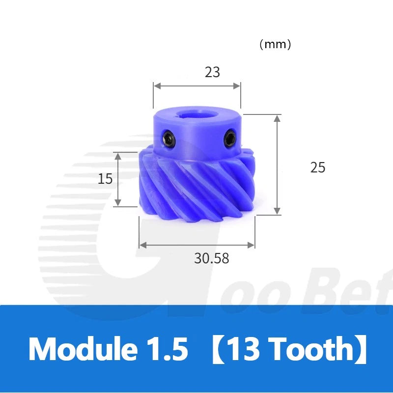 Module 1.5 Helical Gear 45° Left-hand 10-20 Tooth Pinion Bore 8-18mm Nylon Blue
