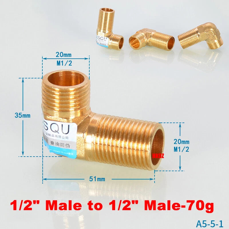 BSP Brass Elbow Pipe Fittings — 1/2" Male & Female Threaded Connector for Air & Water