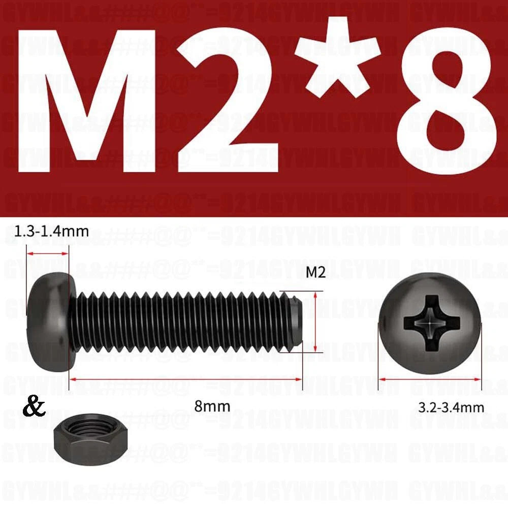 Black Pan Head Phillips Machine Screws + Hex Nuts Set – A2 Stainless Steel, M2 to M10