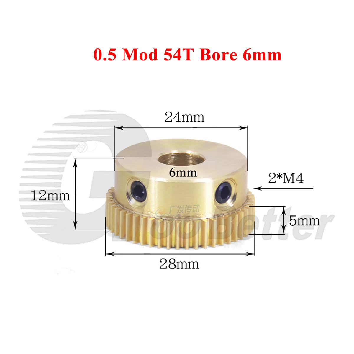 0.5 Mod Brass Pinion Spur Gear 54 Teeth Bore 4/5/6/8/10/12mm Transmission Gear