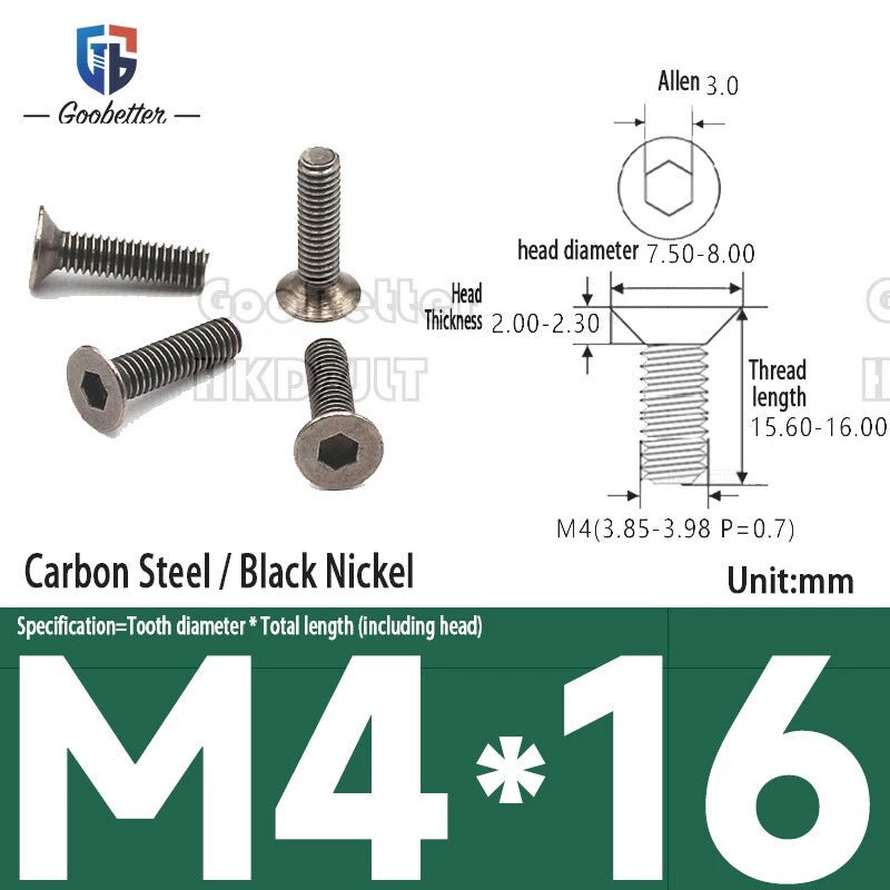 Hex Socket Flat Head Machine Screws M2–M5 — Allen Drive Countersunk, Multiple Finishes, 100 or 200 Pack - HomeDIYer