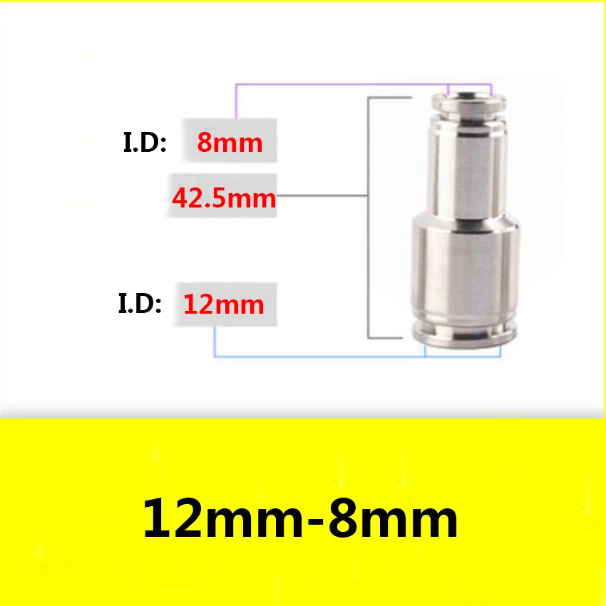 Stainless Steel Straight Reducing Push-to-Connect Fitting — Pneumatic Tube Adapter