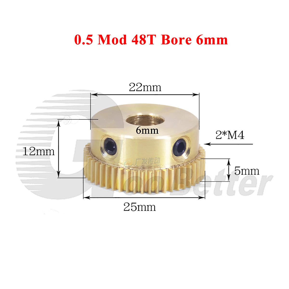 0.5 Mod Brass Pinion Spur Gear 48 Teeth Bore 4/5/6/8/10/12mm Transmission Gear