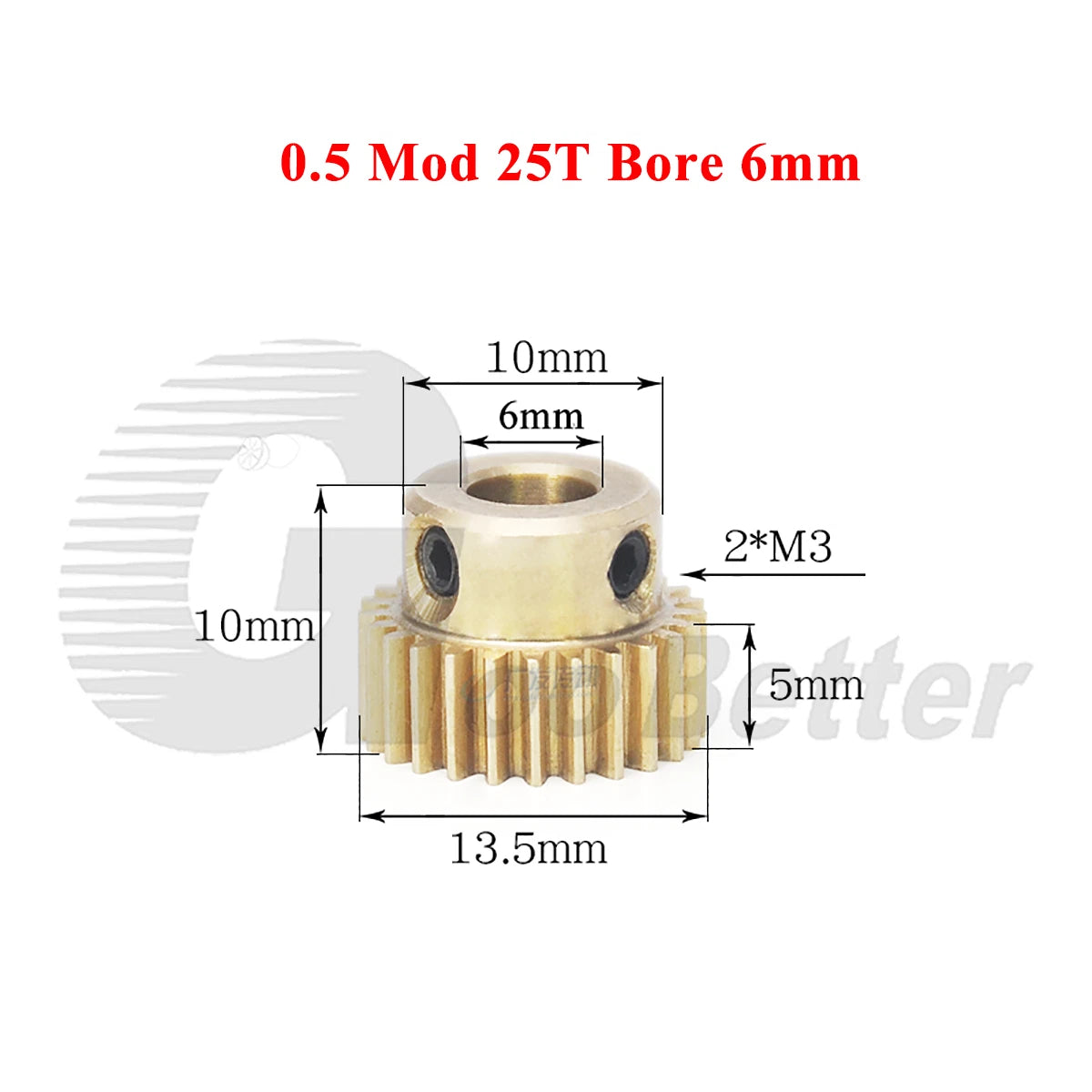 0.5 Mod Brass Pinion Spur Gear 25 Teeth Bore 4/5/6/6.35/7mm Transmission Gear