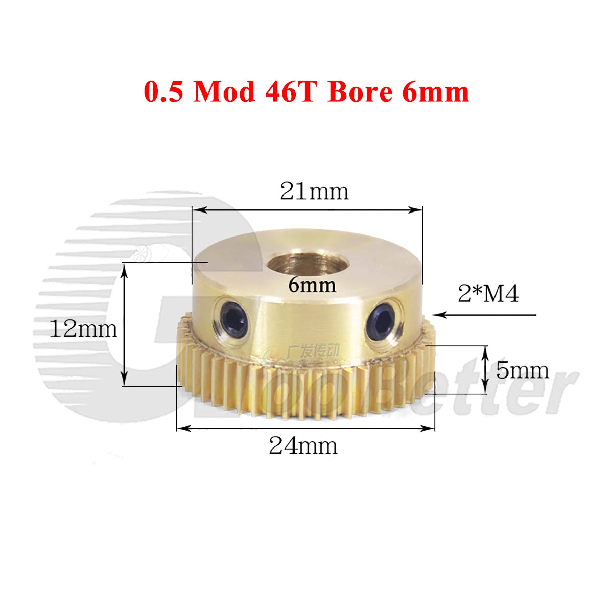 0.5 Mod Brass Pinion Spur Gear 46 Teeth Bore 4/5/6/8/10/12mm Transmission Gear