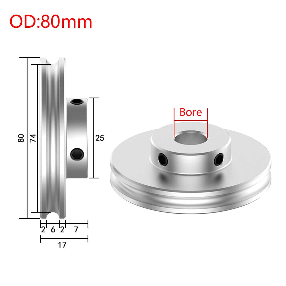 U Grooved Pulley PU Round Belt Pulleys Aluminum For 6/8mm Width Belt OD 20-80mm