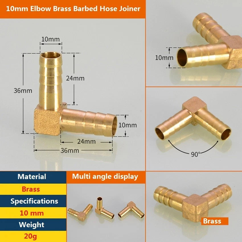 Brass Elbow Barb Hose Connector 4mm–19mm | Air Gas Fuel Pipe Fitting