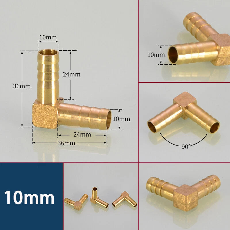 Copper 90° Elbow Hose Barb Connector — Φ4mm to Φ19mm | Gas, Fuel & Fluid Fittings