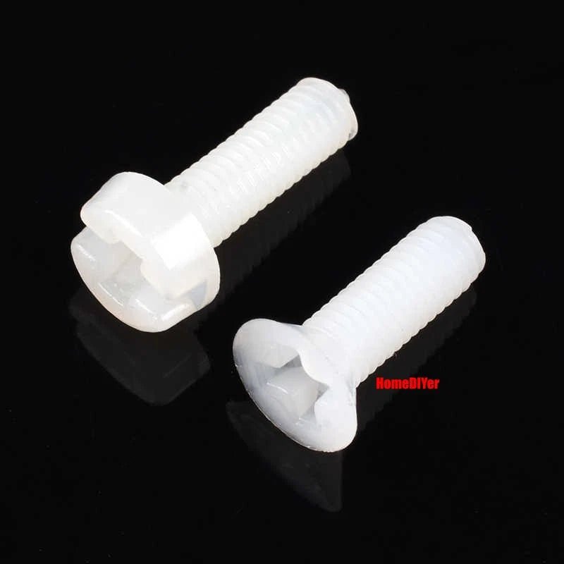 White Nylon Phillips Machine Screws M3 Round & Flat Head 5–20mm with M3 Nuts - HomeDIYer