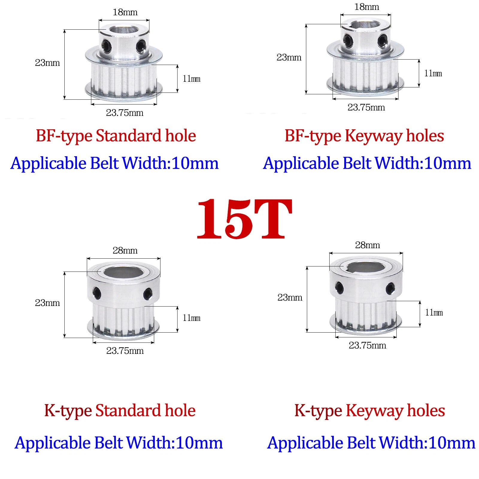 XL Timing Belt Pulley Keyway Bore,BF/K 15T 16T 18T 24T 25T For CNC, 3D Printer