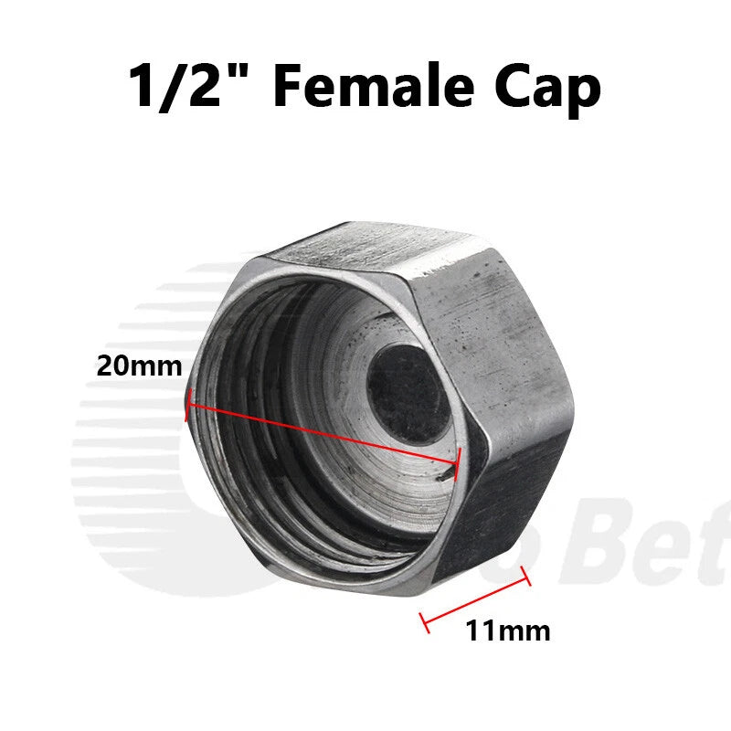 Stainless Steel 304 BSP Pipe Plug & End Cap — Male Plug / Female Cap, 1/2" to 1"