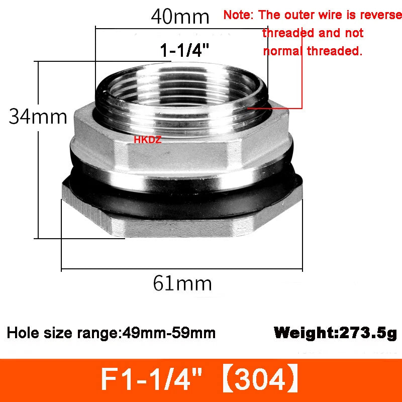 Water Tank Connector Outlet Hose Tap Adapter Fittings Joint 304 Stainless Steel