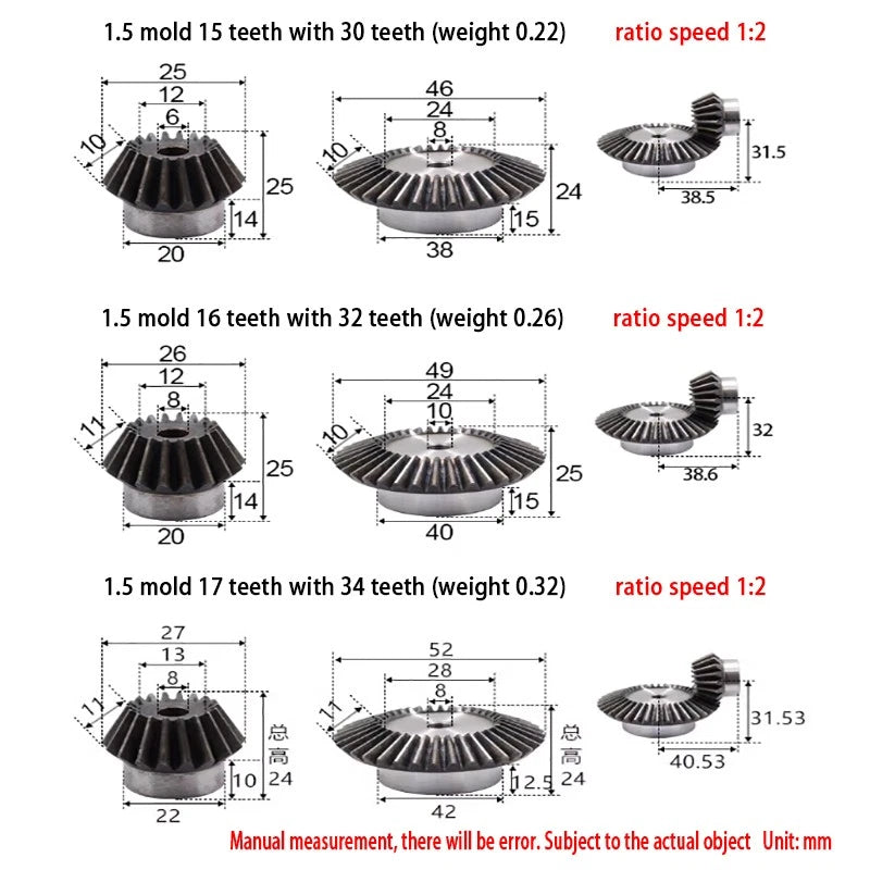 Precision Bevel Gears 0.5/1/1.5/2/2.5/3 Module 12/24 -35/70 Teeth Bevel Gear 1:2