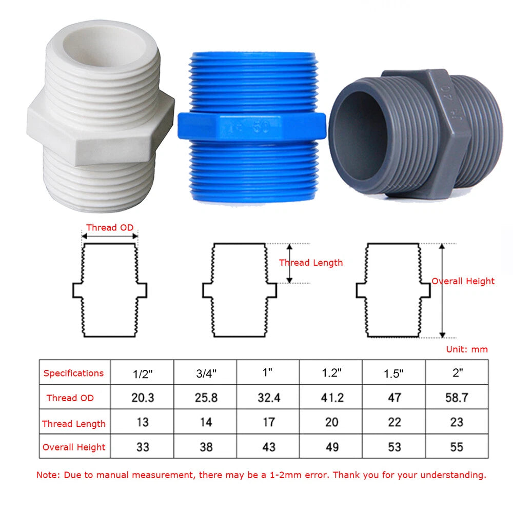 PVC Water Supply Pipe BSP Threaded Fittings Adapter Joint Various Sizes - 3Color