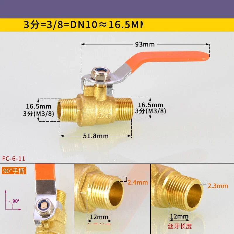 Brass Ball Valve Air Compressor Pipe Fittings — NPT 1/4" 3/8" 1/2" 3/4"