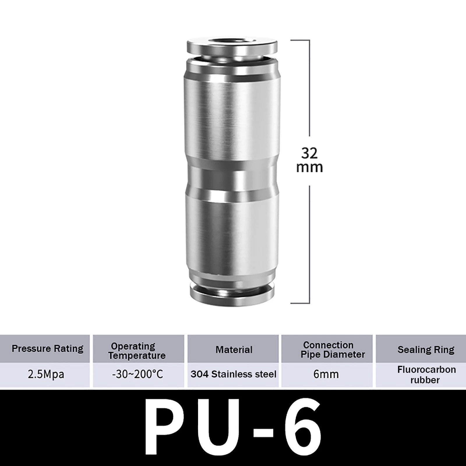 Stainless Steel Pneumatic Straight Push-to-Connect Hose Fitting | Inline Air Tube Connector