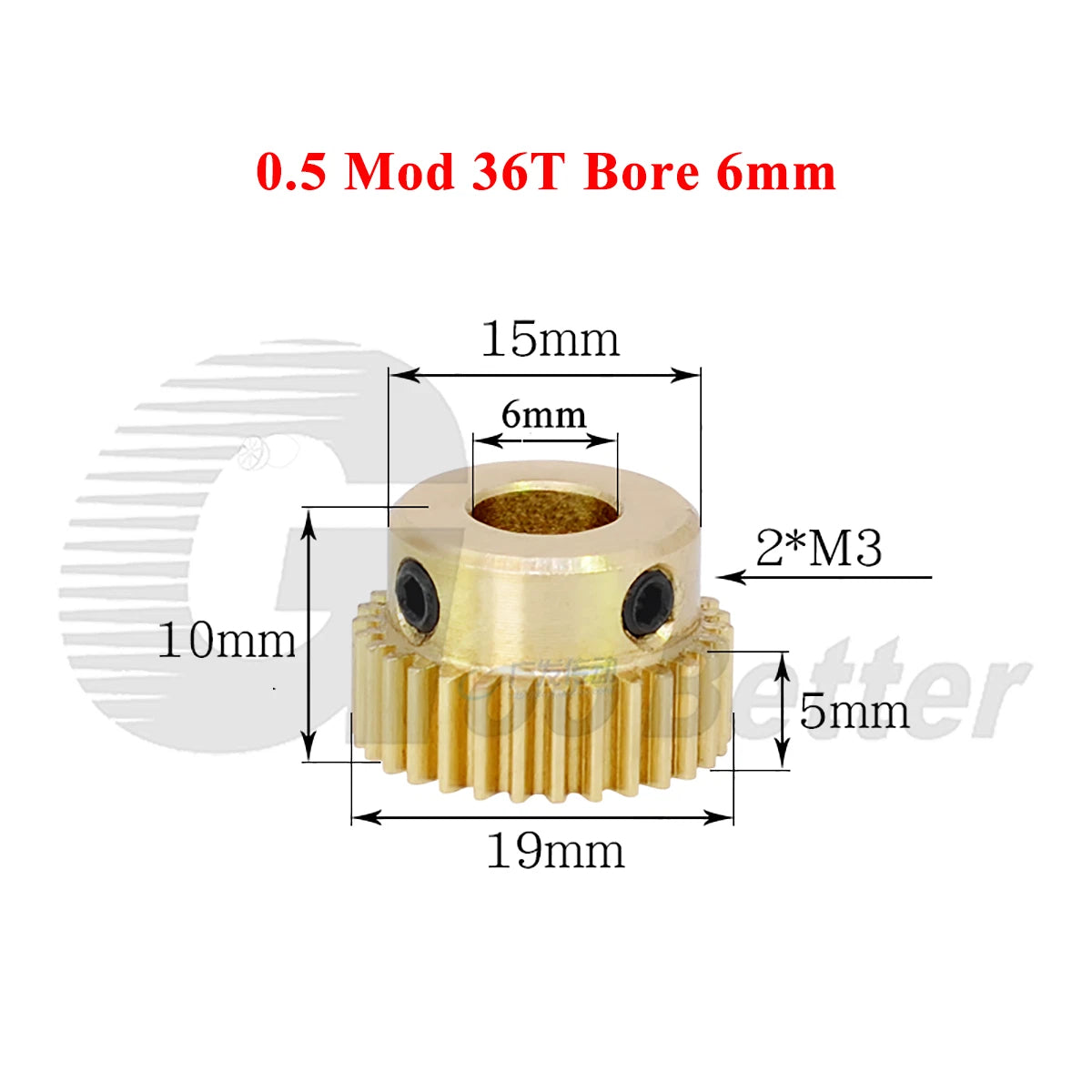 0.5 Mod Brass Spur Gear 36 Teeth Bore 4~12mm Motor Gear Transmission Pinion Gear