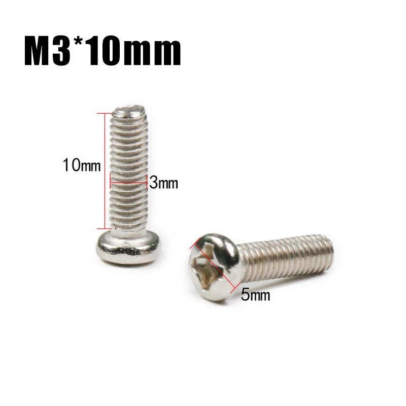 M3 Phillips Round Head Machine Screws – Small Bolts, Nickel Plated (5mm–30mm Lengths)