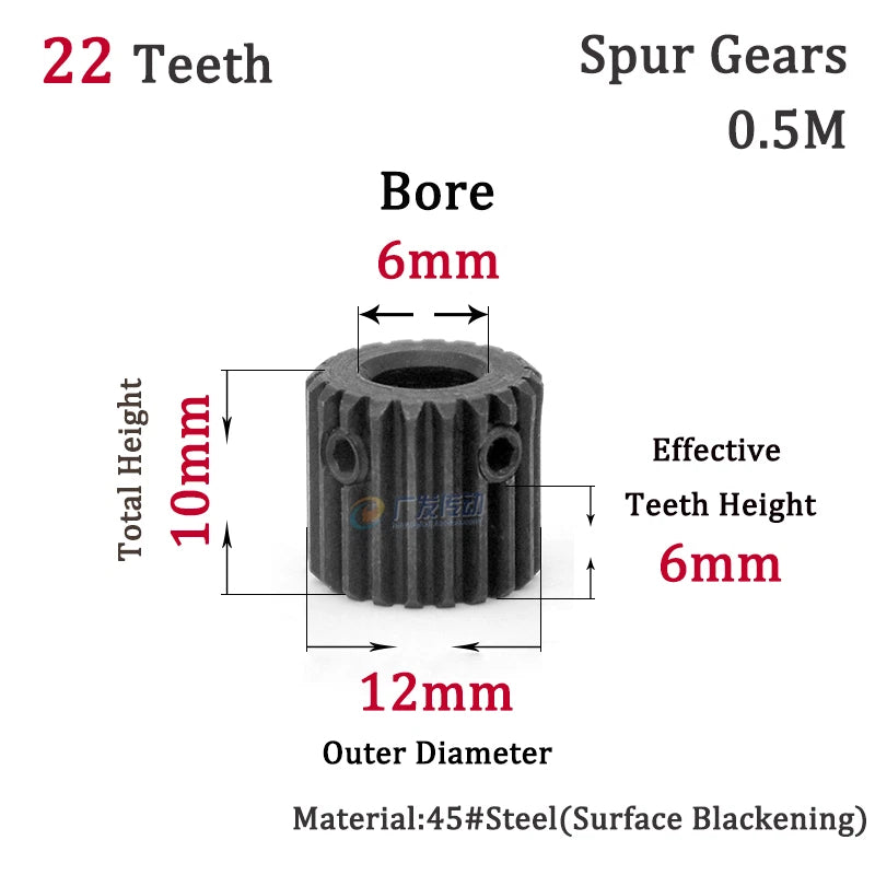 0.5M 20-24T Spur Gears Steel Pinion Gears Metal Spur Transmission Gear 45 Steel
