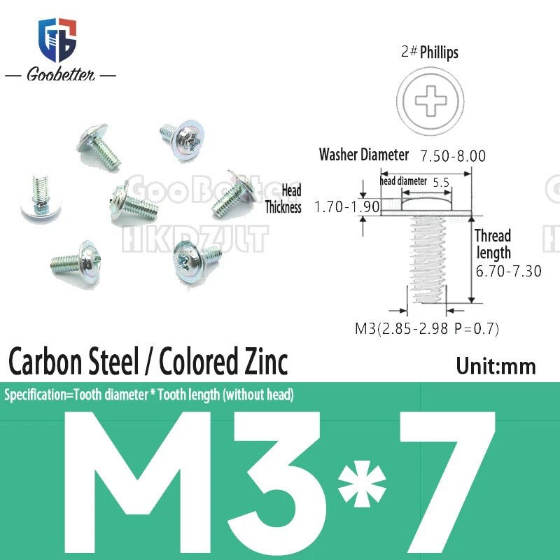 M2.5 / M2.6 / M3 Pan Head Phillips Machine Screws with Integrated Washer — Carbon Steel & Stainless, Multi - Finish - HomeDIYer